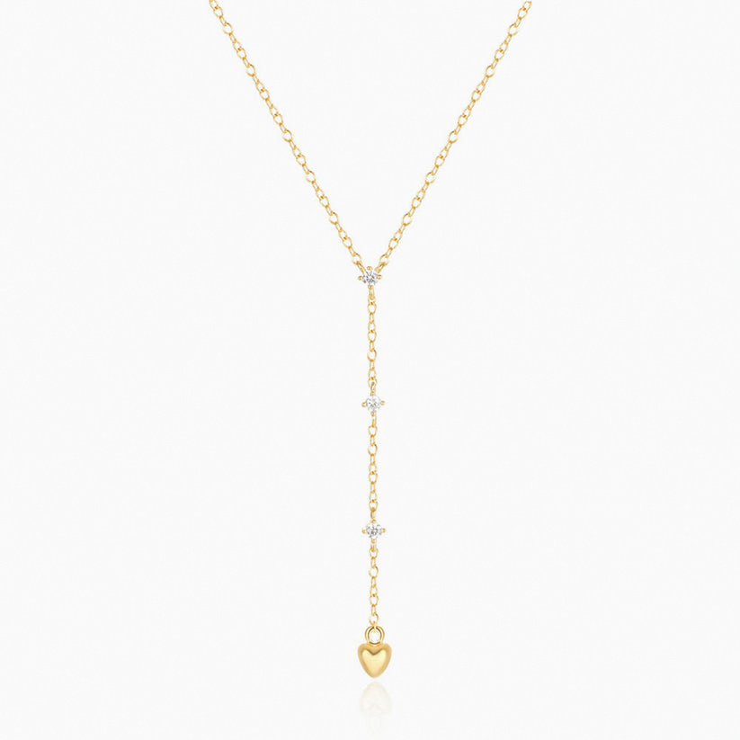 Heart Drop Diamond Lariat Necklace - Gold