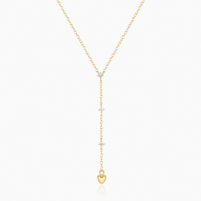 Heart Drop Diamond Lariat Necklace - Gold