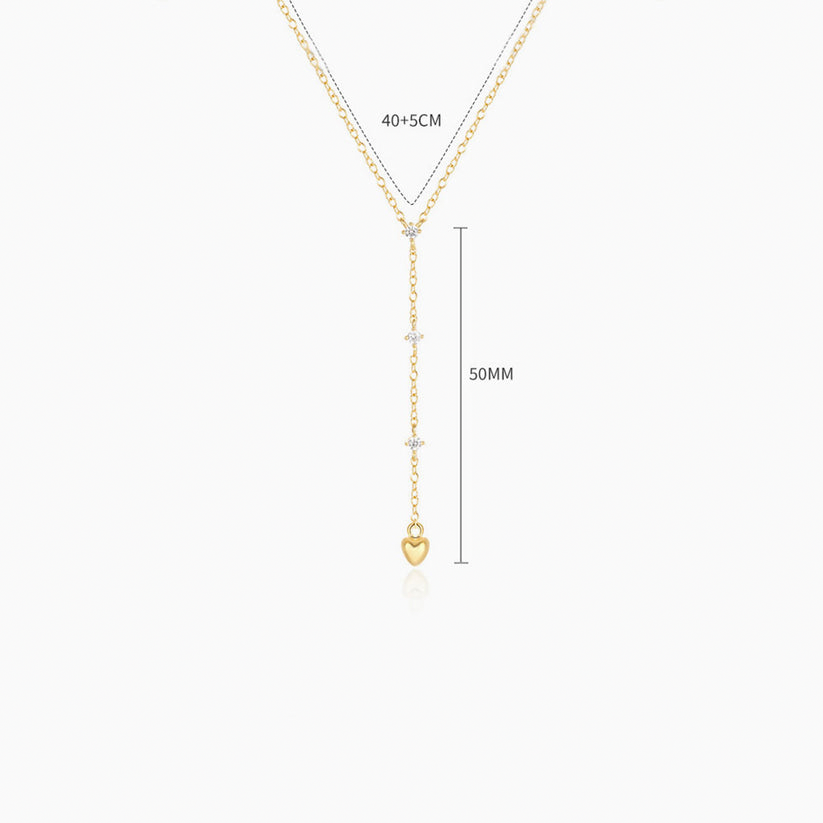 Heart Drop Diamond Lariat Necklace - Gold