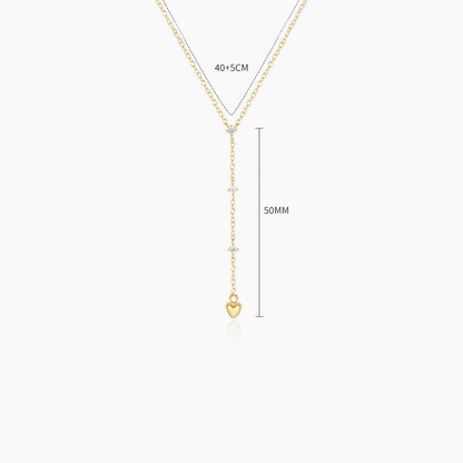 Heart Drop Diamond Lariat Necklace - Gold