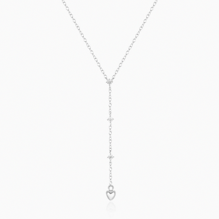 Heart Drop Diamond Lariat Necklace - Silver