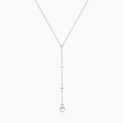 Heart Drop Diamond Lariat Necklace - Silver