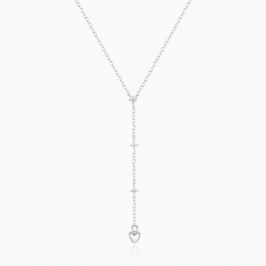 Heart Drop Diamond Lariat Necklace - Silver