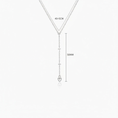 Heart Drop Diamond Lariat Necklace - Silver