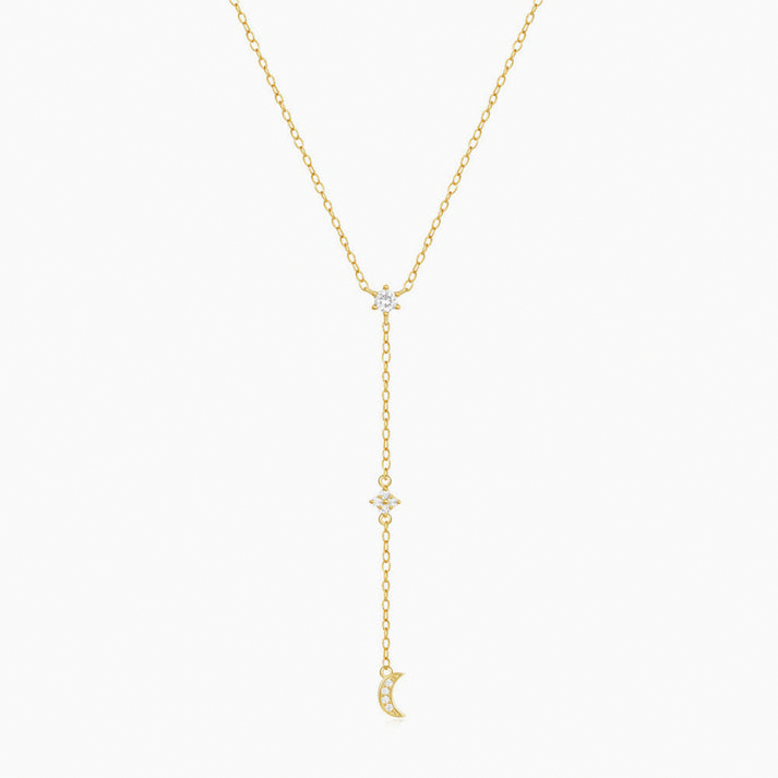 Moon Drop Diamond Lariat Necklace - Gold