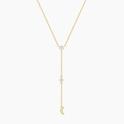 Moon Drop Diamond Lariat Necklace - Gold
