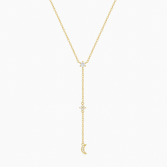 Moon Drop Diamond Lariat Necklace - Gold