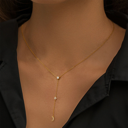 Moon Drop Diamond Lariat Necklace - Gold